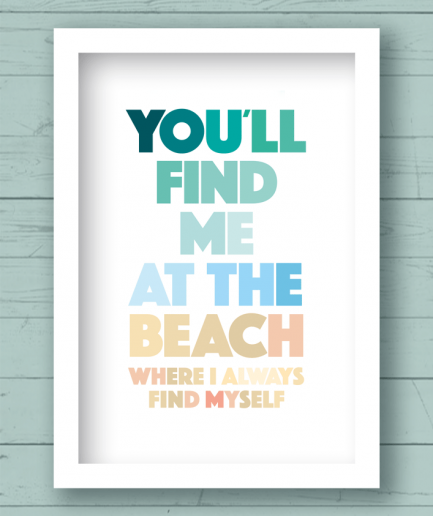 Find me at the beach white frame poster